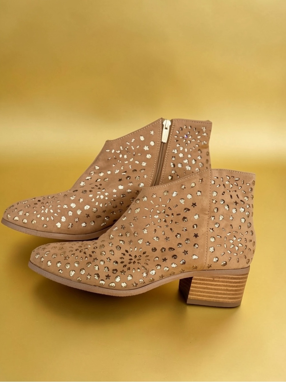 Vince Camuto Women's Tan Suede Ankle Boots with Low Block Heel